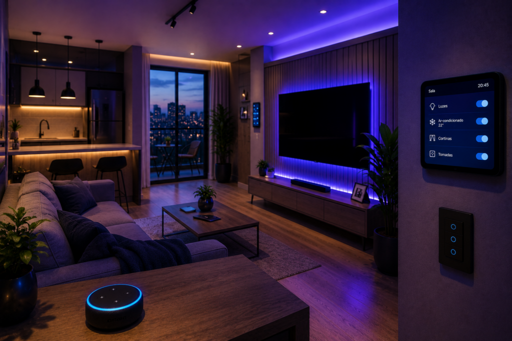 Apartamento moderno automatizado com Alexa e iluminação inteligente integrada