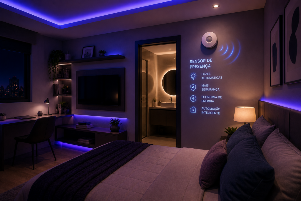 Apartamento moderno automatizado com sensor de presença inteligente