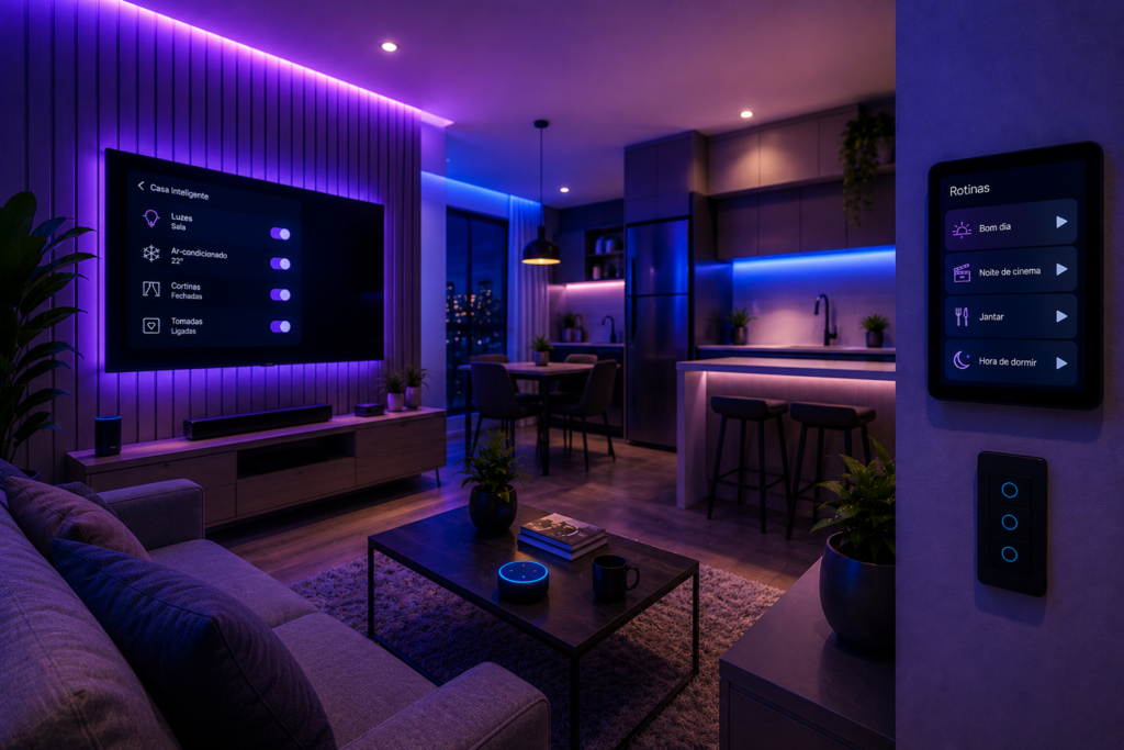 Apartamento moderno com Alexa e iluminação inteligente integrada