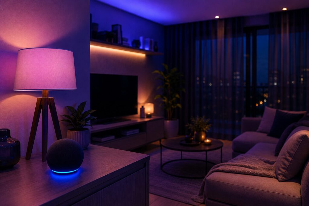 Lâmpada inteligente integrada a uma rotina noturna com Alexa