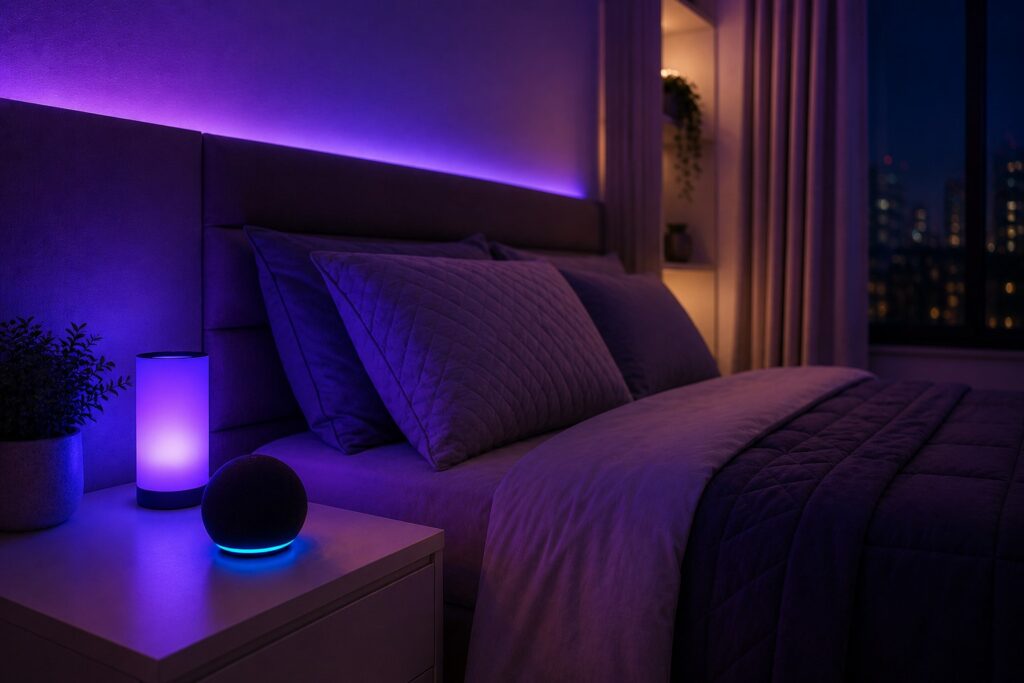 Lâmpada inteligente integrada a uma rotina noturna com Alexa