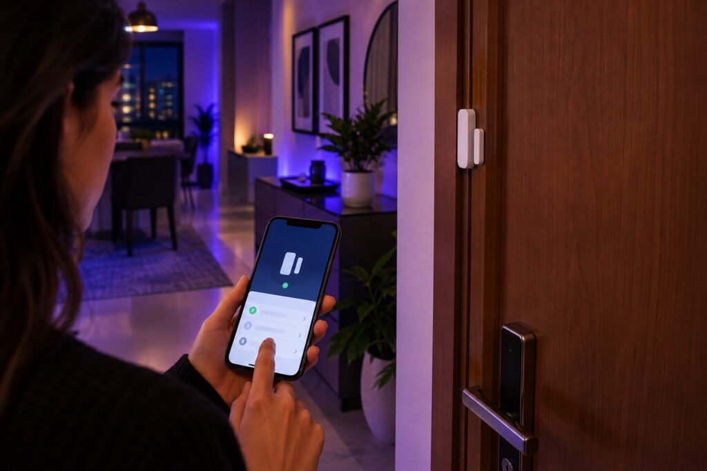 Sensor de abertura de porta monitorado pelo smartphone